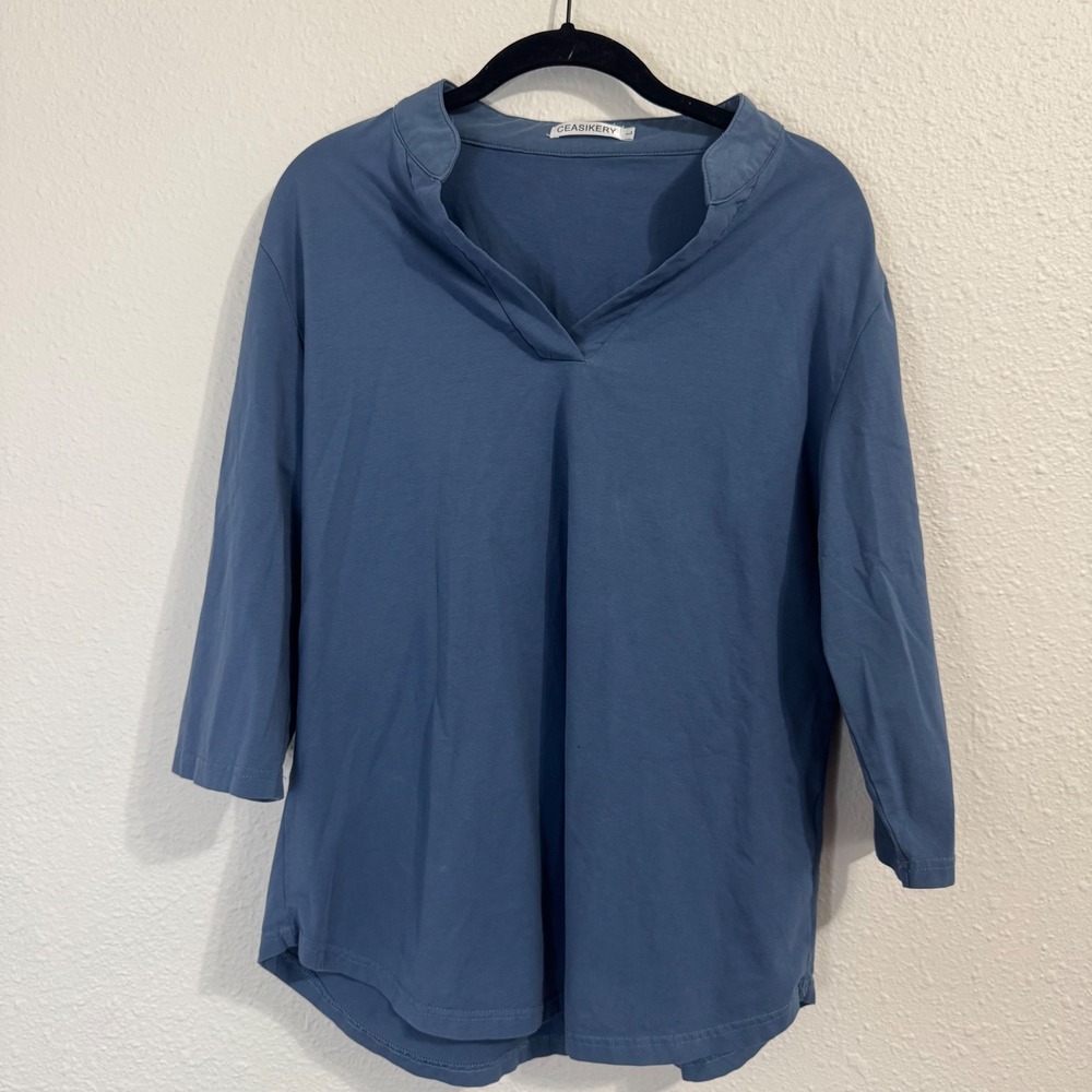 Caslon Split V-Neck 3/4 Sleeve Top - Dusty Blue